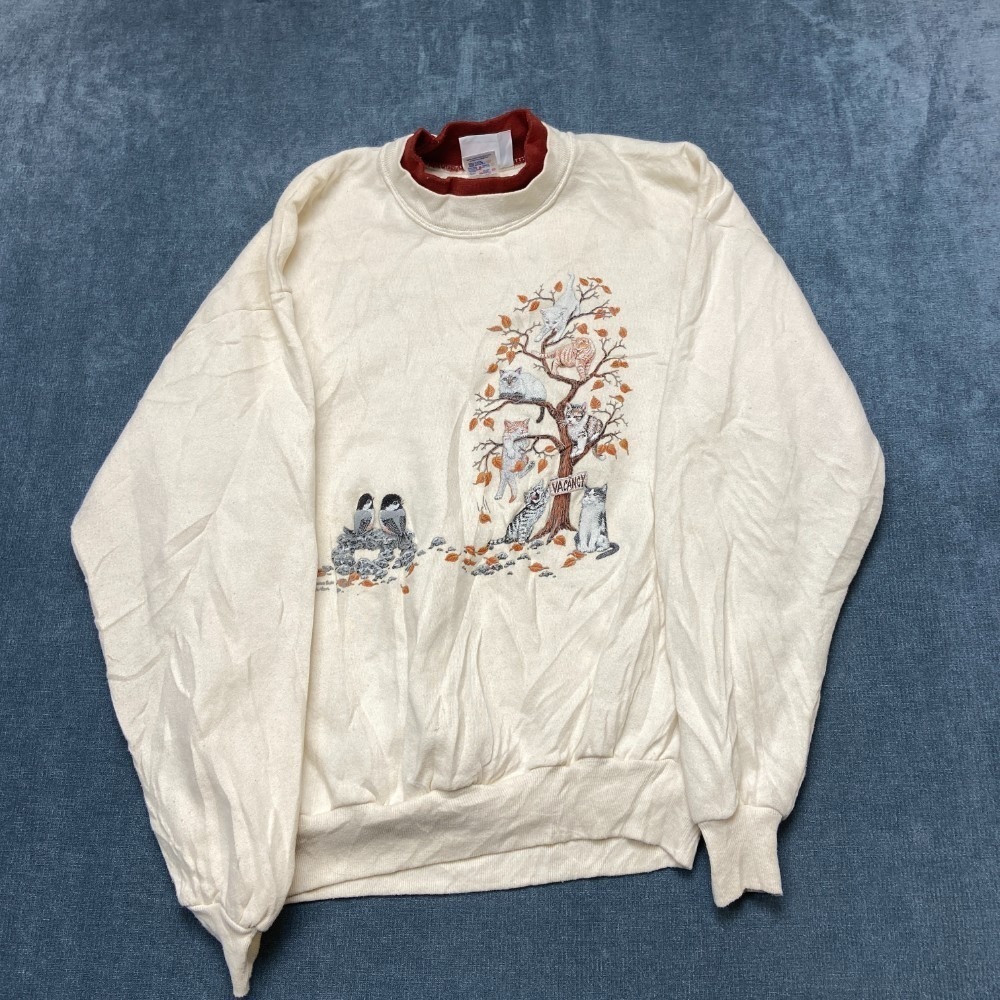 Vintage Morning Sun Jerzees Sweatshirt Mens XL Beige Cotton Graphic Winter Warm